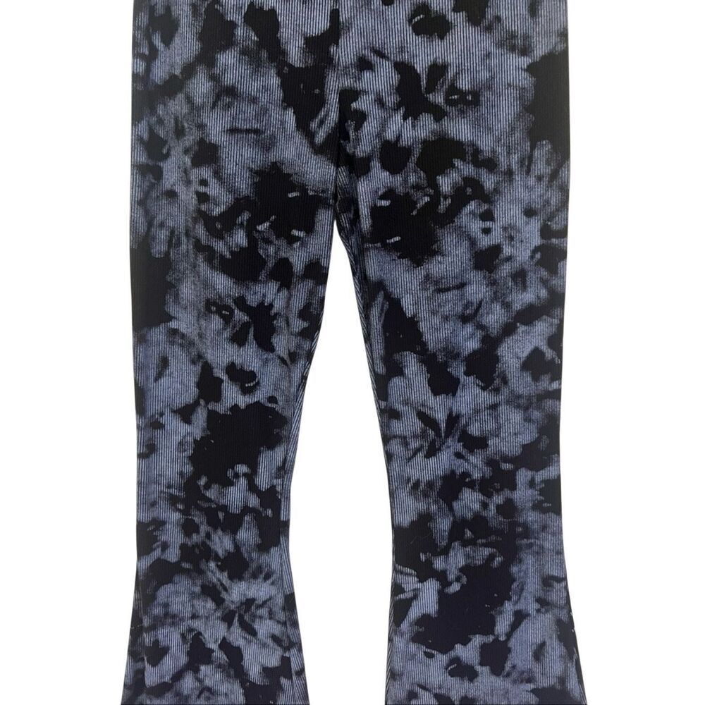 Pretty Little Thing Ribbed Tie Dye Flared Leg Pull-on Pants Blue Black Size 12 - Picture 3 of 6